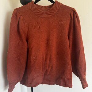 Madewell Puff Sleeve Sweater M/L in Heather Redwood